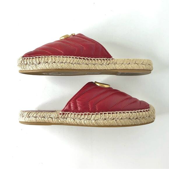 Gucci Marmont GG Hibiscus Red Leather Slip On Mules Espadrille Flats 37 - Picture 6 of 11
